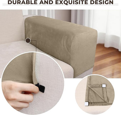 Couch Arm Covers 2 Pcs Sofa Armrest Covers Stretch Couch,Armrest Cover for Chairs Scratch-Resistant Sofa Arm Cover Armchair Slipcovers,Leather Brown