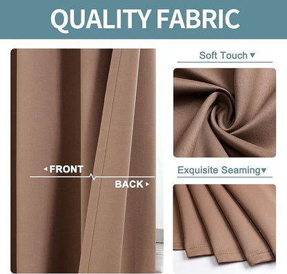 ChrisDowa Grommet Room Darkening Curtains for Bedroom and Living Room - 2 Panels Set Thermal Insulated Blackout Curtains (Cappuccino, 52W x 95L)