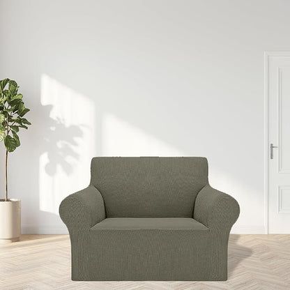 Cupuamon 2026 New Stretch Chair Sofa Slipcovers Couch Cover for 1 Seater Furniture Protector Sofa Covers with Elastic Bottom Jacquard Fabric Small Checks for Pets, Kids - Khaki