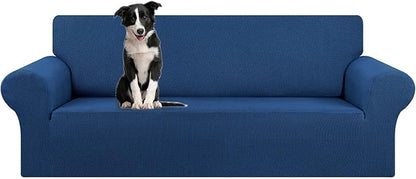 KEKUOU Stretch Oversized Sofa Slipcover 1 Piece Couch Sofa Cover (94"-110") Furniture Protector 4 Seater Sofa with Elastic Bottom for Kids,Pet.Jacquard Checked Pattern Fabric(X Large,Classic Blue)