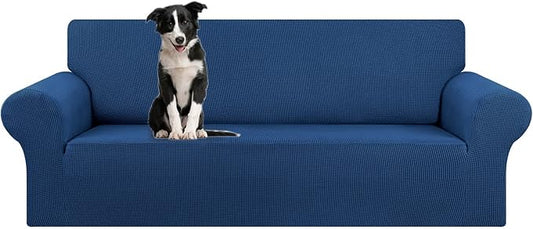 KEKUOU Stretch Oversized Sofa Slipcover 1 Piece Couch Sofa Cover (94"-110") Furniture Protector 4 Seater Sofa with Elastic Bottom for Kids,Pet.Jacquard Checked Pattern Fabric(X Large,Classic Blue)