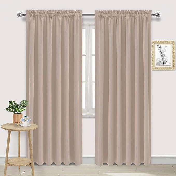 DWCN Blackout Curtains for Living Room Thermal Insulated, Energy Saving & Noise Reducing Bedroom Curtains, Camel, W 60x L 84 Inch, Set of 2 Rod Pocket Curtain Panels