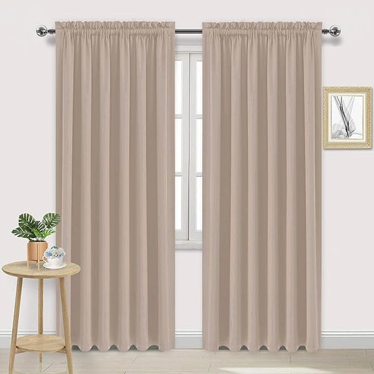 DWCN Blackout Curtains for Living Room Thermal Insulated, Energy Saving & Noise Reducing Bedroom Curtains, Camel, W 60x L 84 Inch, Set of 2 Rod Pocket Curtain Panels