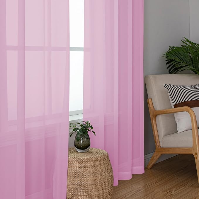 Chyhomenyc Sheer Pink Curtains 90 inches Long 2 Panels, Light Filtering Soft Airy Solid Elegant Voile Window Treatment Drapes for Bedroom Living Room Wedding Party Decor, 42 Wx90 L Inches