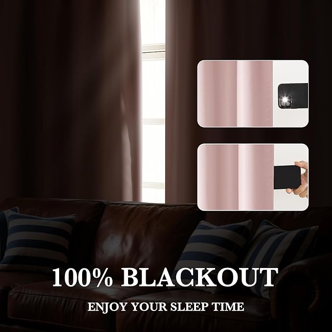 RYB HOME 100% Blackout Basement Curtains 36 inches Long, Heat & UV Blocking Total Room Darkening Noise Reducing Curtains for Bathroom RV Campers, Baby Pink, 2 Panels Set