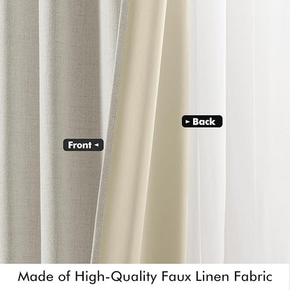 MIULEE 100% Blackout Linen Curtains for Bedroom, Light Cream Solid Luxury Decor Thermal Insulation Room Darkening Drapes for Living Room Nursery Back Tab Rod Pocket 42 x 90 Inches, 2 Panels