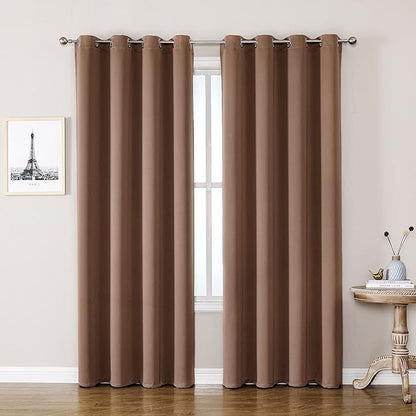 ChrisDowa Grommet Room Darkening Curtains for Bedroom and Living Room - 2 Panels Set Thermal Insulated Blackout Curtains (Cappuccino, 52W x 72L)