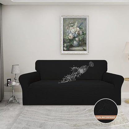 Easy-Going 100% Waterproof Dual Couch Cover, Stretch Jacquard Sofa Slipcover, Leakproof Furniture Protector for Kids, Pets, Dog and Cat (Sofa, Black)