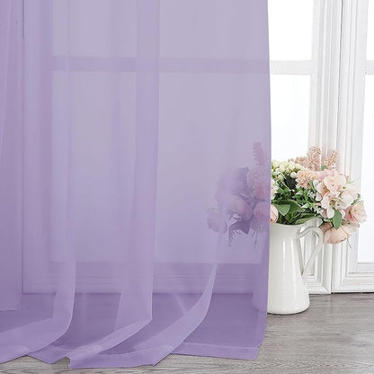 Chyhomenyc Lilac Sheer Curtains 84 Inch Length 2 Panels, Light Filtering Soft Airy Voile Rod Pocket Sheer Window Drapes for Bedroom Living Room, Each 42Wx84L Inches