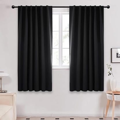 Deconovo Blackout Curtains, Thermal Insulated, W52 x L72 2 Panels, Back Tab, Machine Washable, Room-Darkening Drapes for Bedroom/Living Room Black