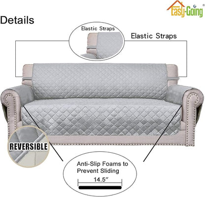 Easy-Going Reversible Couch Cover for 3 Cushion Couch Sofa Cover for Dogs Water Resistant Furniture Protector Cover with Foam Sticks Elastic Straps for Pet Cat (Sofa, Light Gray/Ivory)