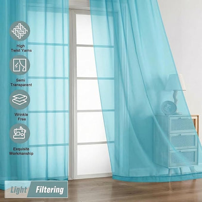 Sheer Curtains 84 Inches Long 2 Panels, Elegant Airy Transparent Light Filtering Window Curtains, Window Drapes for Living Room Bedroom, Top Dual Rod Pocket Design, Aqua, 2x42Wx84L Inches