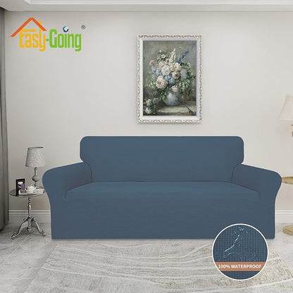 Easy-Going 100% Waterproof Couch Cover, Dual Waterproof Sofa Cover, Stretch Jacquard Sofa Slipcover, Leakproof Furniture Protector for Kids, Pets, Dog and Cat (Sofa, Bluestone)