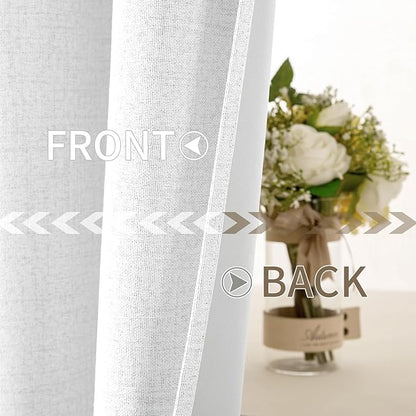 MIULEE 90 Inches Linen Textured Curtains for Bedroom 100% Blackout Thermal Insulated Bright White Grommet Room Darkening Drapes Luxury Decor for Living Room Nursery 52 x 90 Inch (2 Panels)