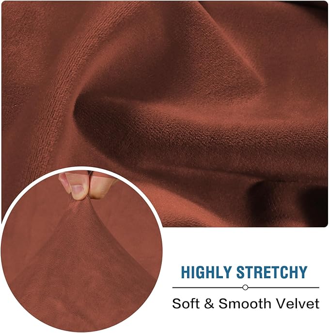 H.VERSAILTEX Velvet Stretch Couch Cushion Cover Plush Cushion Slipcover for Chair Loveseat Sofa Cushion Furniture Protector Seat Cushion Sofa Cover (3 Piece XL Sofa Cushion Covers, Rust)