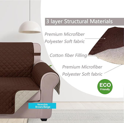 U-NICE HOME Large Sofa Cover Reversible Couch Cover for Dogs with Elastic Straps Water Resistant Furniture Protector for Pets Couch Cover for 4 Cushion Couch (Oversized Sofa, Brown/Beige)
