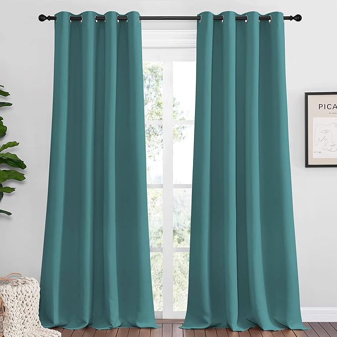 NICETOWN Sea Teal Blackout Curtains 102 inches Length for Living Room, 2 Panels, 55" Wide, Thermal Insulated Long Drapes for Large Window