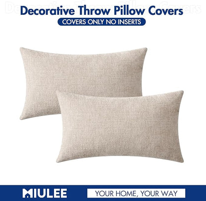 MIULEE Pack of 2 Couch Throw Pillow Covers 12x20 Inch Soft Light Brown Chenille Lumbar Pillow Covers for Sofa Living Room Solid Dyed Cases