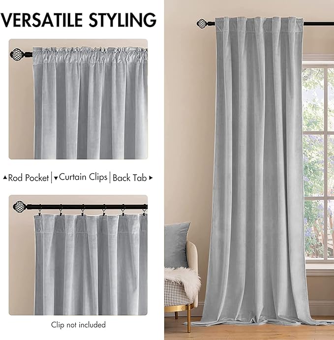 MIULEE Greyish White Velvet Curtains 108 inches Long 2 Panels - Luxury Blackout Curtains for Bedroom Living Room Thermal Insulated Fall Decor Super Soft Window Drapes Rod Pocket & Back Tab