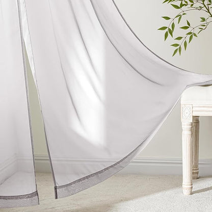 MIULEE Greyish Lilac Sheer Curtains 63 Inches Long, 4 Panels Set, Rod Pocket Light Filtering Window Drapes for Bedroom and Living Room, Elegant Airy Fabric, 54 x 63 Inches