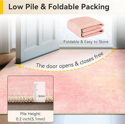 Washable Area Rugs 6'x9' Non-Slip Modern Abstract Soft for Living Room Entryway Bedroom Nursery, Print Pattern, Light Pink