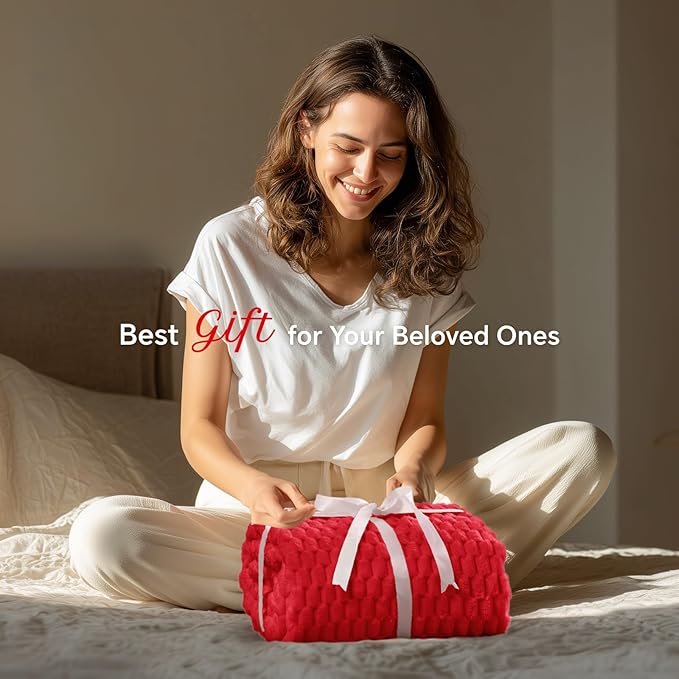 BEDELITE Fleece Throw Blanket for Couch & Bed - 3D Jacquard Decorative Red Blanket, Super Soft and Cozy Warm Fuzzy Blanket All Seasons Suitable, 50x60Inches