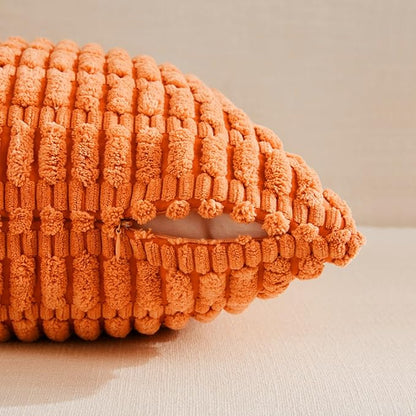 Fancy Homi 4 Packs Orange Fall Decorative Throw Pillow Covers 26x26 Inch for Couch Living Room Bed Sofa, Halloween Pumpkin Autumn Home Decor, Soft Cute Plush Corduroy Striped Cushion Case 66x66 CM