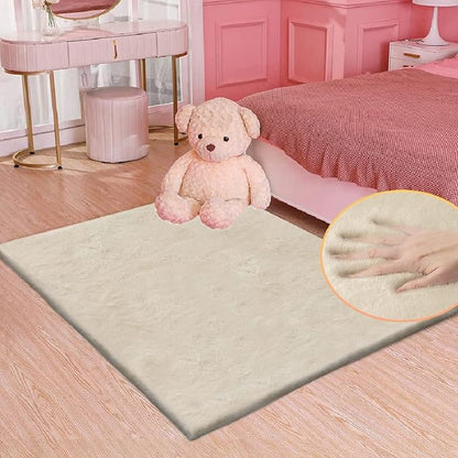 ORINOVA Light Brown Beige Plush Washable Fluffy Area Rugs for Bedroom Faux Fuzzy Bunny Fur Rug for Living Room Nursery Rug 3x5 Boho Rugs