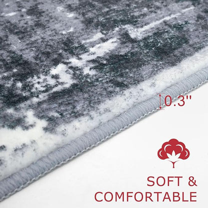 KOZYFLY Modern Abstract Runner Rug 2x6 Washable Grey/Black/Black Runners for Hallways Kitchen Runner Rug Non Slip Carpet Rug Runner Laundry Mat with Soft Low Pile for Entryway Bathroom Bedroom Kitchen