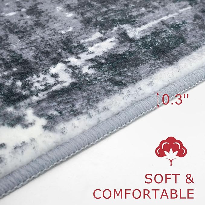 KOZYFLY Modern Abstract Rug Runner for Hallway 2x8 Grey/Black Kitchen Runner Rug Non Skid Washable Carpet Runner Laundry Room Mat Soft Fluffy Low Pile Rug for Hallway Entryway Bathroom Bedroom