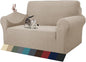 ZNSAYOTX 1 Piece Jacquard Couch Covers for 2 Cushion Couch High Stretch Loveseat Slipcover for Pets Dogs Anti Slip Love Seat Sofa Slipcover Furniture Protector (Loveseat, Khaki)