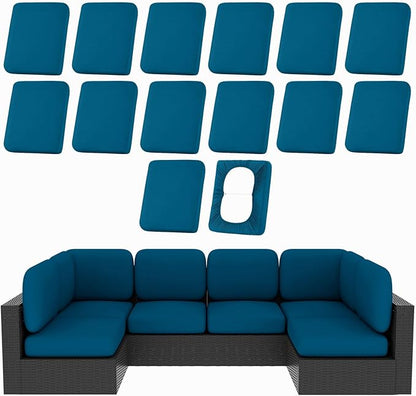 hyha 14Pcs Patio Cushion Covers, Stretch Outdoor Couch Cushion Covers, Washable Outdoor Chair/Sofa Slipcovers for Patio Furniture Cushions Protector with Elastic Bottom(Peacock Blue,Cover Only)