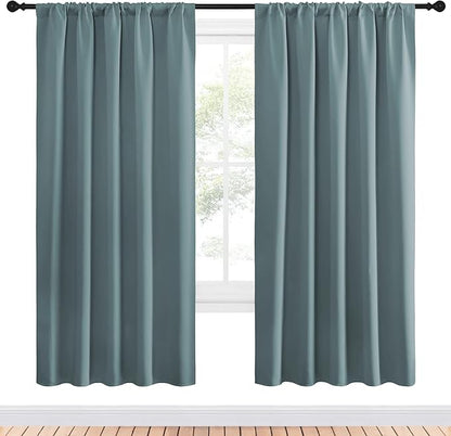NICETOWN Greyish Blue Blackout Curtains Panels for Window, Thermal Insulated Rod Pocket Blackout Drapes/Draperies for Living Room (2 Panels, W52 x L72 inches)