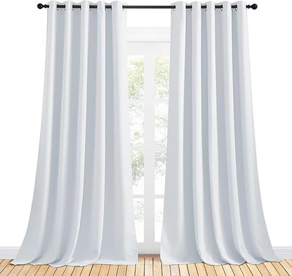 NICETOWN Room Darkening Curtain Panels for Bedroom -Easy-Care Solid Thermal Insulated Grommet Room Darkening Draperies / Drapes (Greyish White, 2 Panels, W70" X L108")
