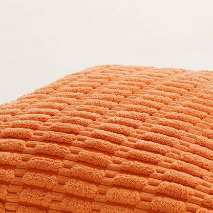 Fancy Homi 4 Packs Orange Fall Decorative Throw Pillow Covers 18x18 Inch for Couch Living Room Bed Sofa, Halloween Pumpkin Autumn Home Decor, Soft Cute Plush Corduroy Striped Cushion Case 45x45 CM