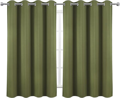 LEMOMO Blackout Curtains 52 x 45 inch/Olive Green Curtains Set of 2 Panels/Thermal Insulated Room Darkening Bedroom Curtains