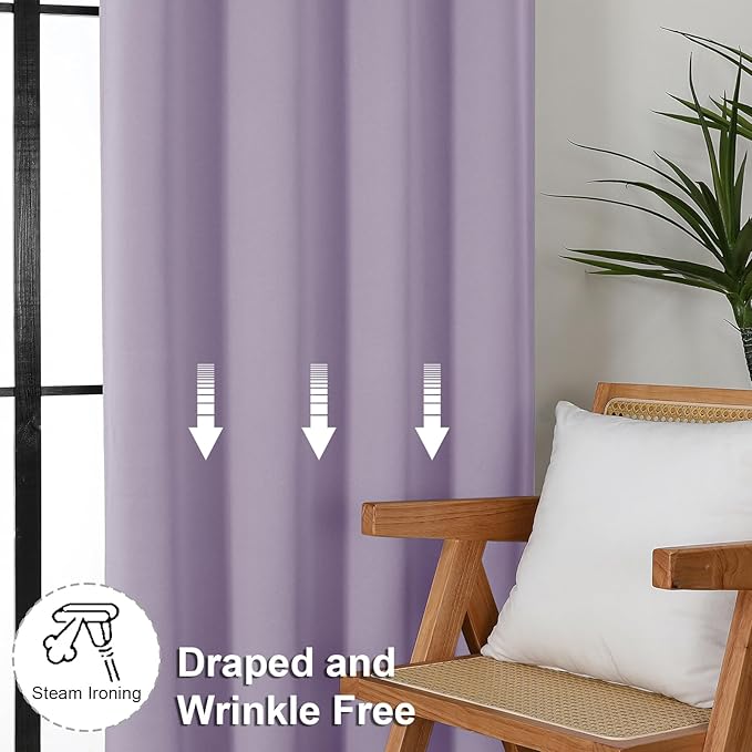 Simplebrand Lilac Blackout Curtains for Bedroom 96 Inches Long 2 Panels, Solid Thermal Insulated, Energy Saving Living Room Window Treatment Curtains Blackout Drapes, W50 x L96 Inch, Lilac