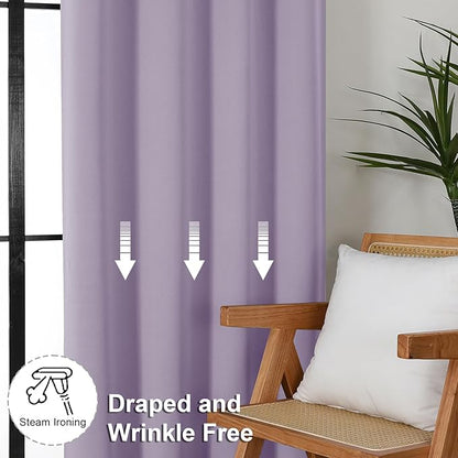 Simplebrand Ava Lilac Short Blackout Curtains for Bedroom 45 Inches Long 2 Panels Set, Solid Thermal Insulated, Energy Saving Window Treatment Curtains Blackout Drapes, W40 x L45 Inch, Lilac