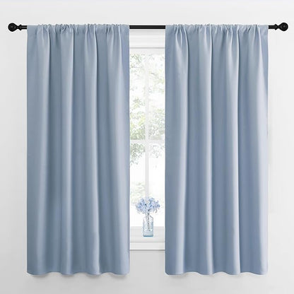 NICETOWN Kitchen Curtains, Short Blackout Drapes, Vintage Blue, 42" Wide by 54" Long, 2 PCs, Thermal Insulated Blackout Curtain Panels for Kids Room, Play Room