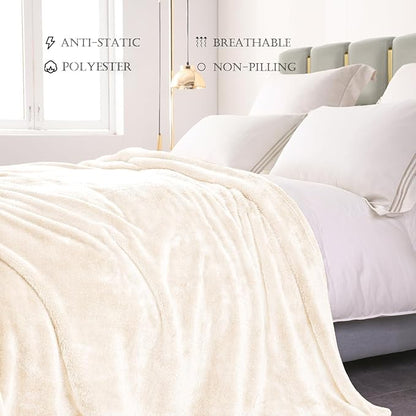 Exclusivo Mezcla Plush Fuzzy Fleece Bed Blanket Queen Size, Super Soft, Fluffy and Warm Blankets for Couch, Bed, All Season (Ivory, 90x90 inches)