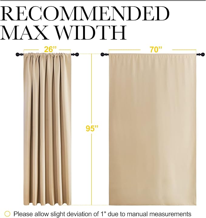 NICETOWN Room Darkening Curtains for Bedroom - Triple Weave Home Decoration Thermal Insulated Solid Drapes for Patio Door (Biscotti Beige, Set of 2 Panels, 70 x 95 Inch)