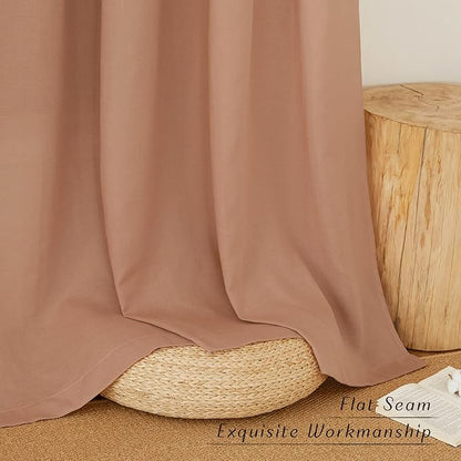 NICETOWN Linen Flax Semi Sheer Curtains 92" Length, Grommet Window Treatments Privacy Added with Light Penetration Vertical Drapes for Loft/Home Office, Terracotta, W55 x L92, 2 Panels