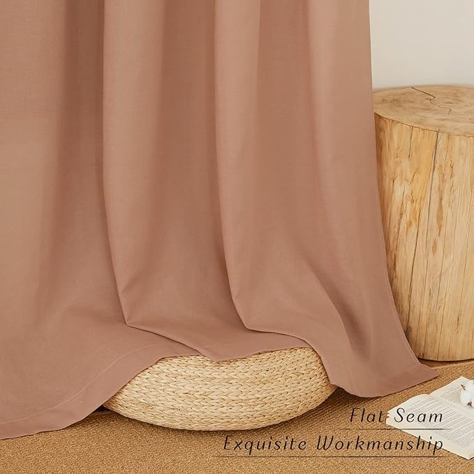 NICETOWN Terracotta Linen Doorway Curtains 80 inches Long, Grommet Thick Linen Weave Semi Sheer Window Treatments Privacy Assured with Light Filtering for Bedroom/Side Door, W34 x L80