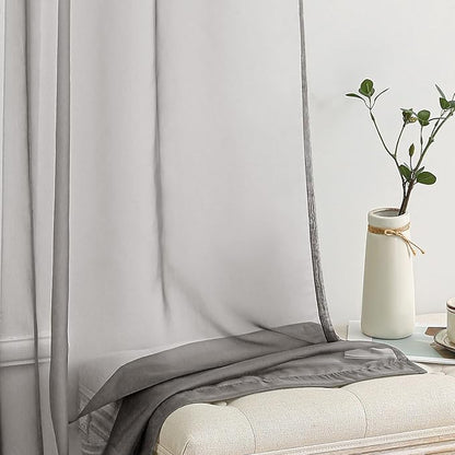 MIULEE 2 Panels Solid Color Sheer Window Curtains Elegant Window Voile Panels/Drapes/Treatment for Bedroom Living Room (54X54 Inches Grey)