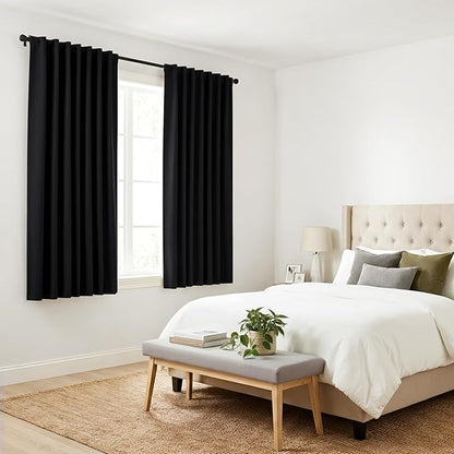 PONY DANCE Nursery Blackout Curtains - Thermal Insulated Panels Set Window Hidden Tab/Rod Pocket Light Blocking Curtain Drapes for Bedroom, 42-inch Wide by 54-inch Long, Black, 2 Pieces
