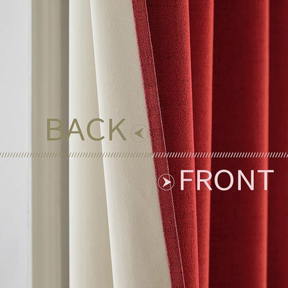 MIULEE Linen Curtains for Bedroom 100% Blackout Thermal Insulated Red Grommet Room Darkening Curtains & Drapes Christmas Decor for Living Room Nursery 52 x 90 Inch (2 Panels)