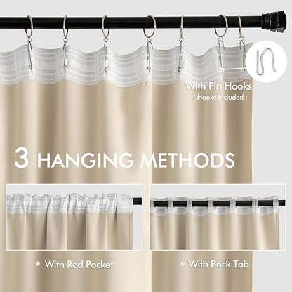 MIULEE Cream Beige Back Tab Light Blocking Curtains 96 Inch Length 2 Panels Set for Living Room Bedroom Privacy, Rod Pocket/Pinch Pleated Thermal Insulated Room Darkening Blackout Drapes W66xL96