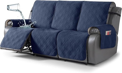 TAOCOCO 100% Waterproof Recliner Sofa Covers 3 Seater, Split Couch Covers for Reclining Couches for Kids Pets, Non Slip Reclining Couch Covers Furniture Protector with Straps(3 Seater, Navy Blue)