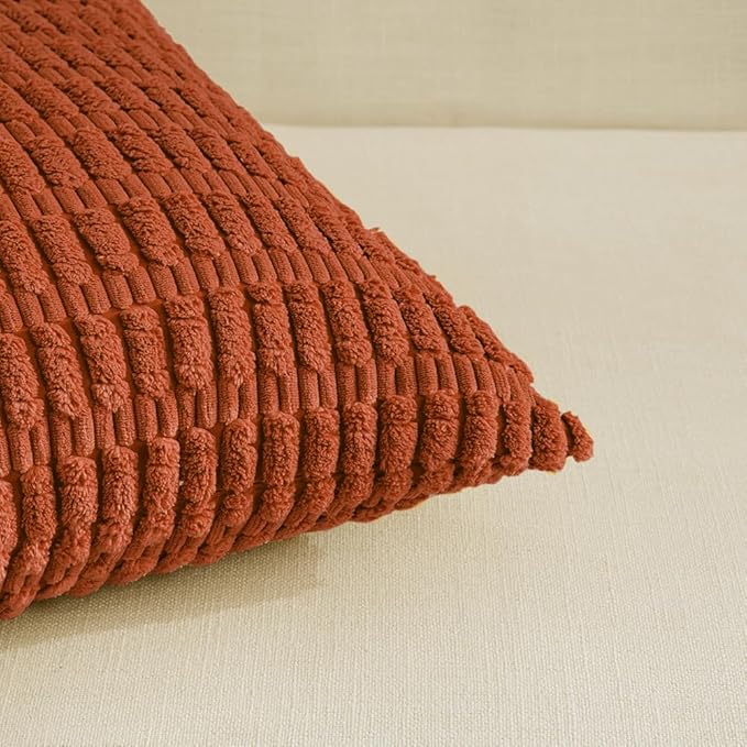 Fancy Homi 4 Packs Boho Burnt Orange Fall Decorative Throw Pillow Covers 14x24 Inch for Couch Bed Sofa, Rustic Modern Farmhouse Home Decor, Soft Plush Corduroy Cute Square Cushion Case 35x60 cm