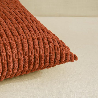 Fancy Homi 4 Packs Boho Burnt Orange Fall Decorative Throw Pillow Covers 22x22 Inch for Couch Bed Sofa, Rustic Modern Farmhouse Home Decor, Soft Plush Corduroy Cute Square Cushion Case 55x55 cm